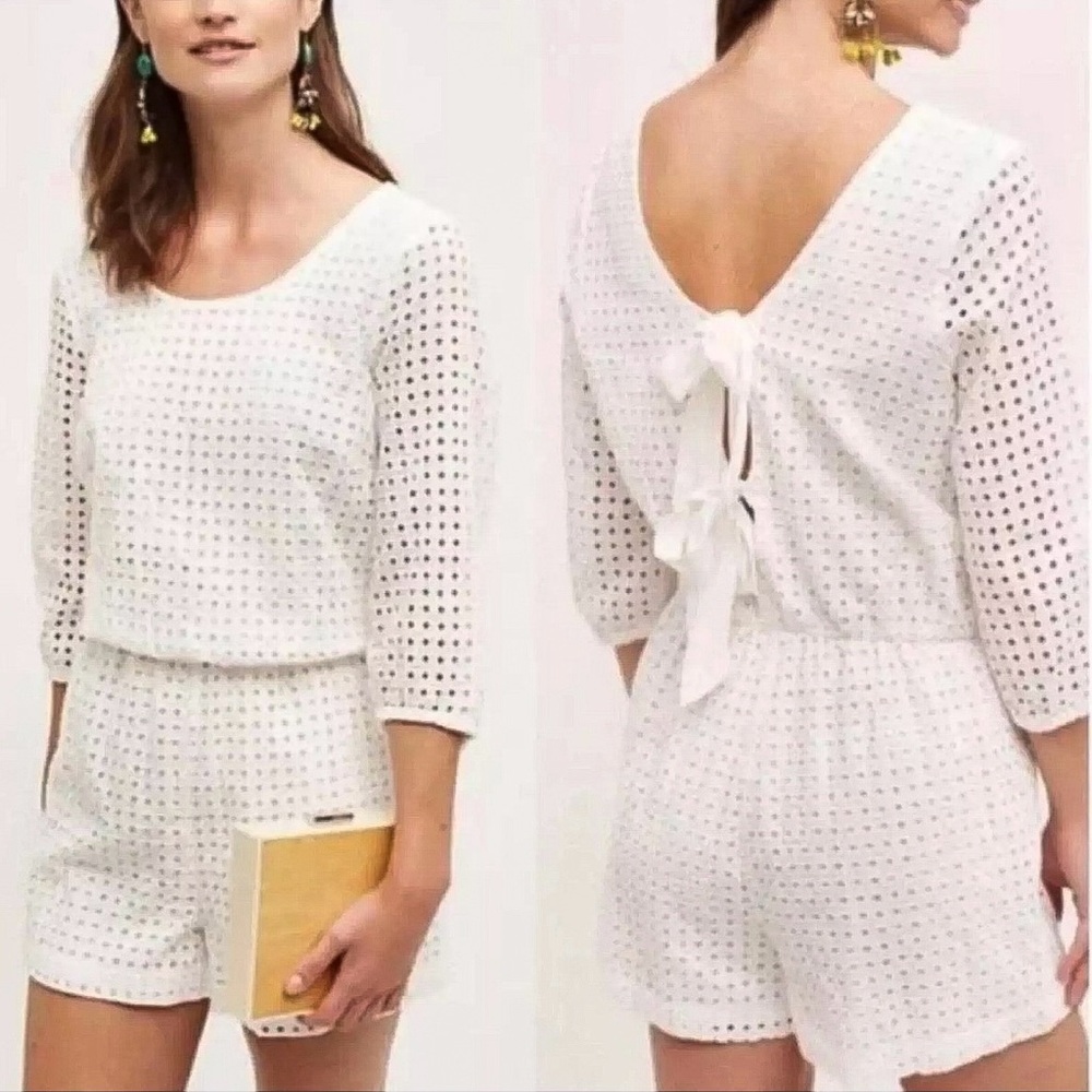 Lilka White Eyelet Romper with Bow Back
